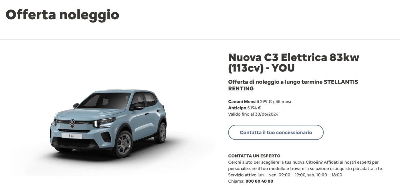 Citroën ë-C3 elettrica a noleggio