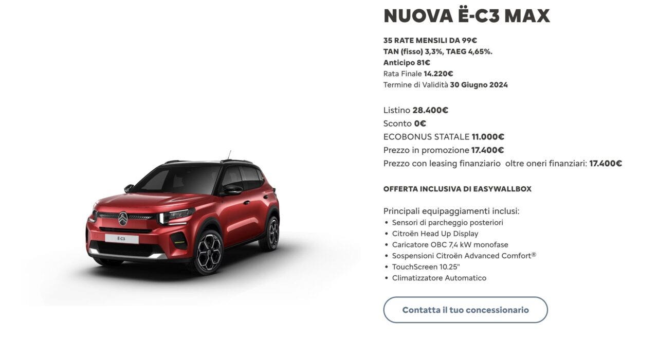 Citroën ë-C3 elettrica in leasing