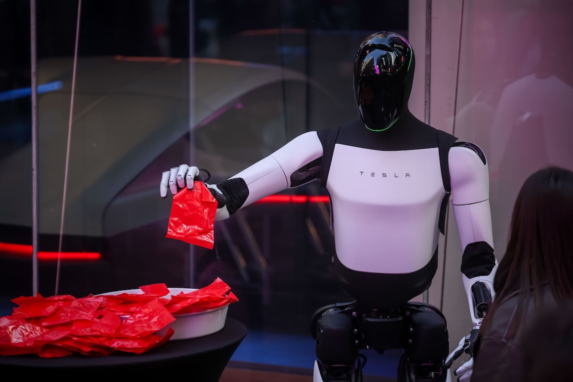 Tesla Showcases Optimus Robot And Cybercab At Nasdaq Marketsite